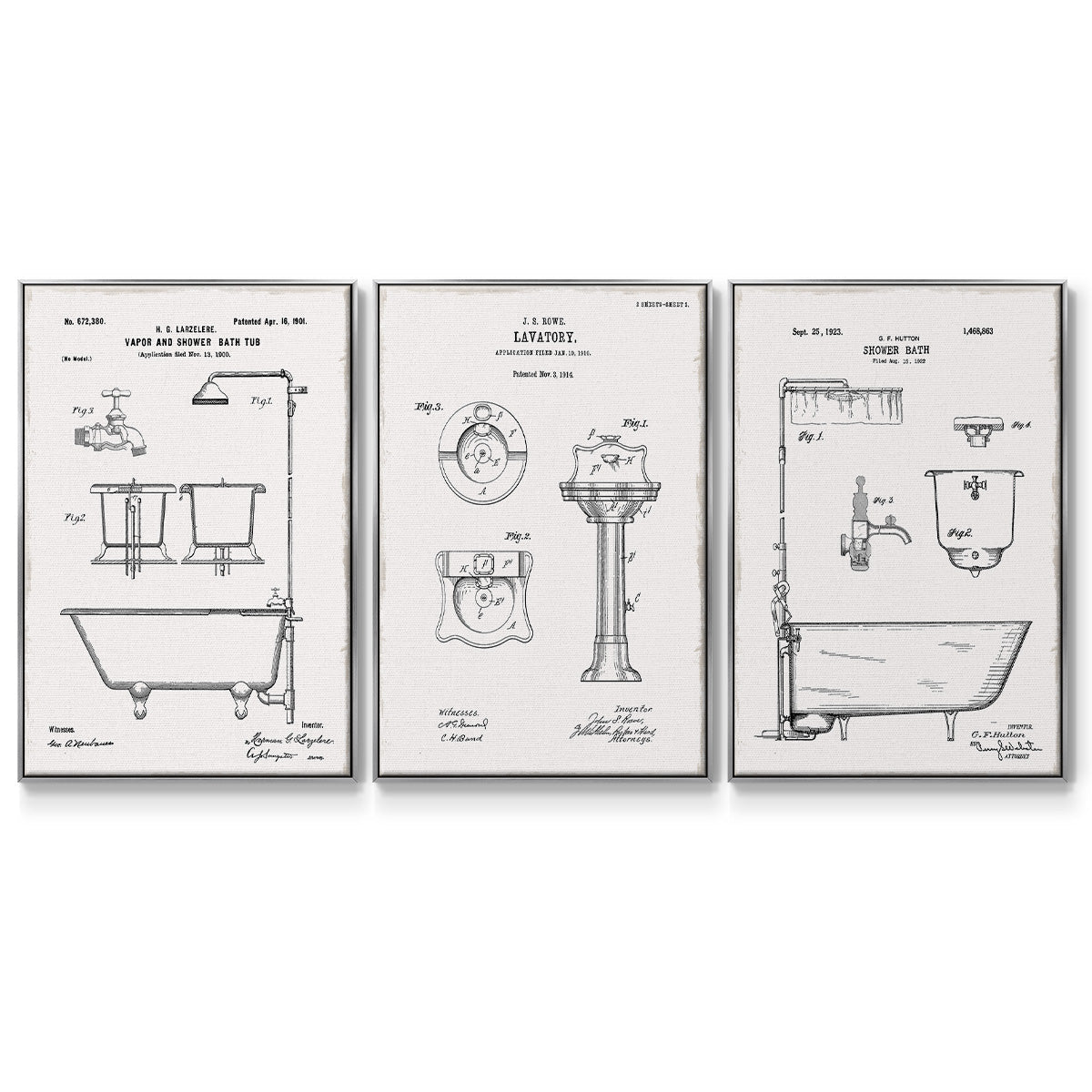 Vintage Bath I - Floater Framed Canvas Set