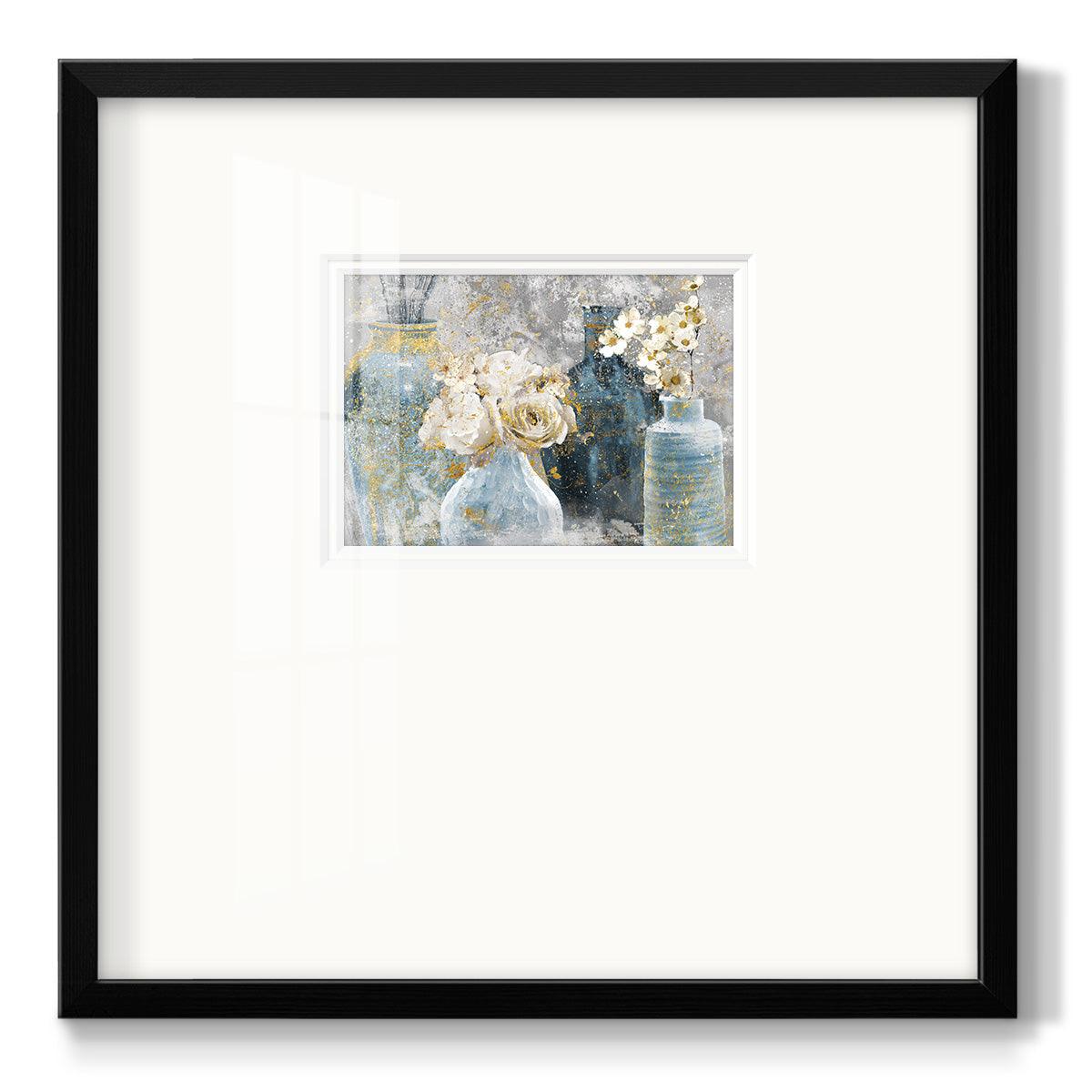 Vessels and Blooms Blues Premium Framed Print Double Matboard