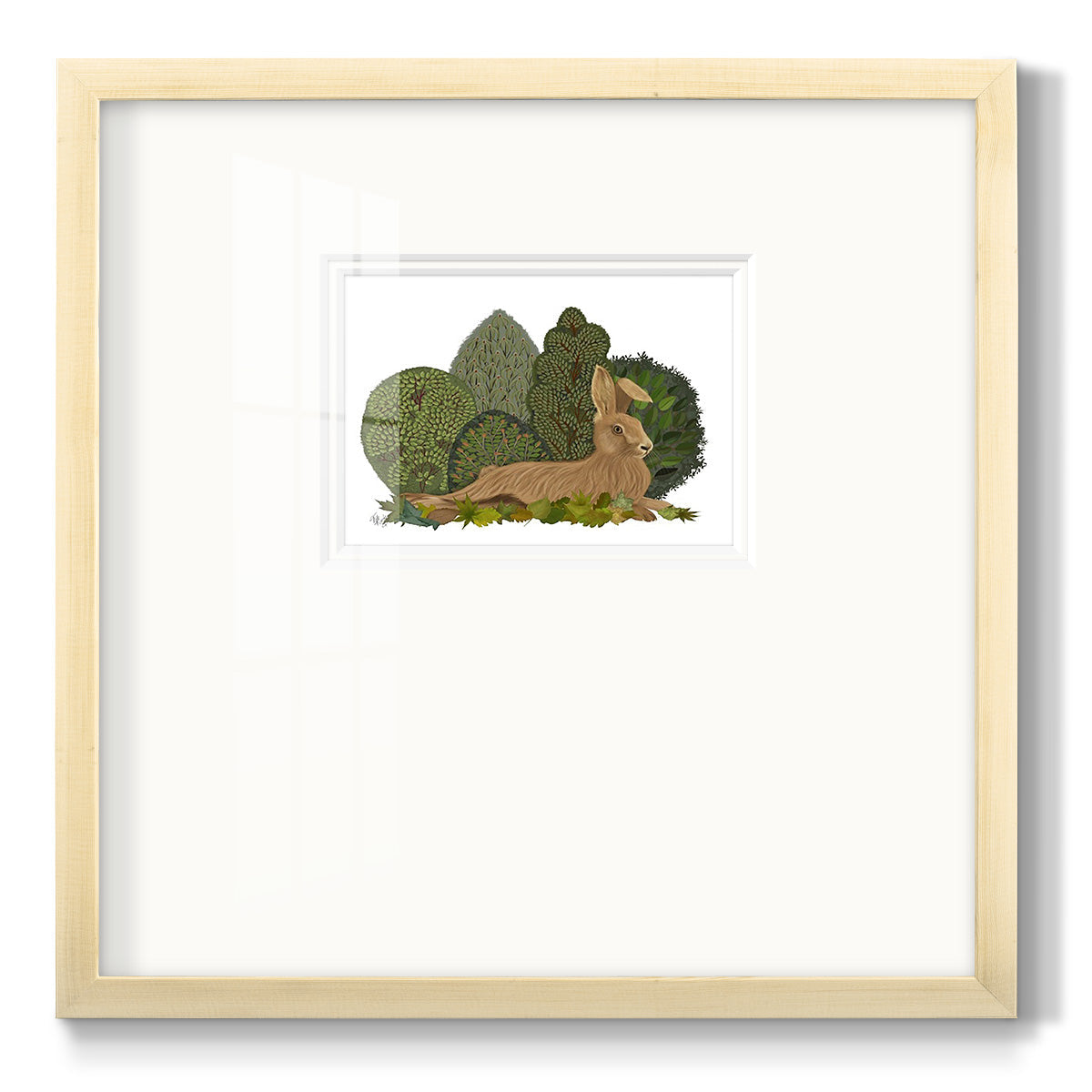 Hare Reclining in Leaves - Double Matboard Framed Print