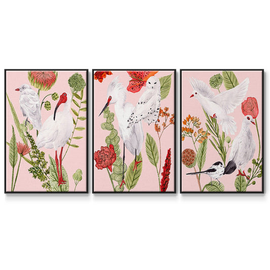 Birds in Motion I - Framed Premium Gallery Wrapped Canvas L Frame 3 Piece Set - Ready to Hang