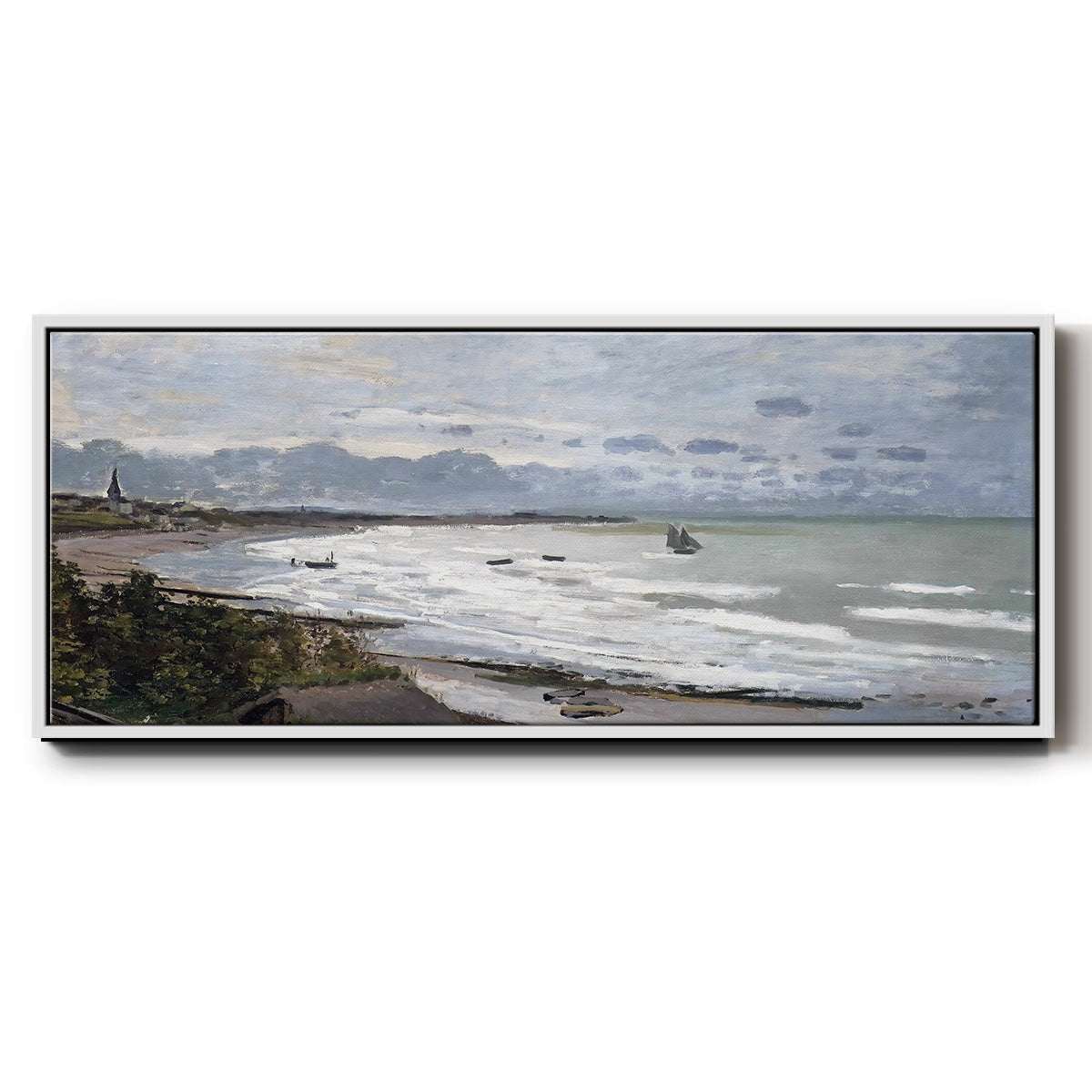 The Beach at Saint Adresse, 1876 - Floater Framed Canvas Print