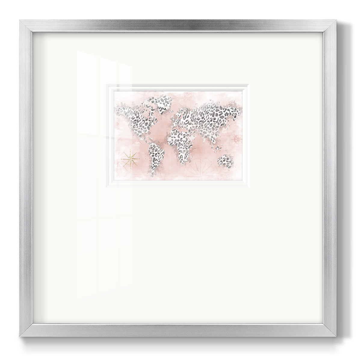 Pink Cheetah Map - Double Matboard Framed Print