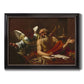 Classical religious painting of Saint Jerome with an angel by Simon Vouet printed on canvas in an ornate black frame with gilded inner detail.