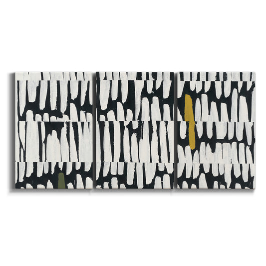 Three-panel canvas wall art featuring abstract contrast of night and day on white background.