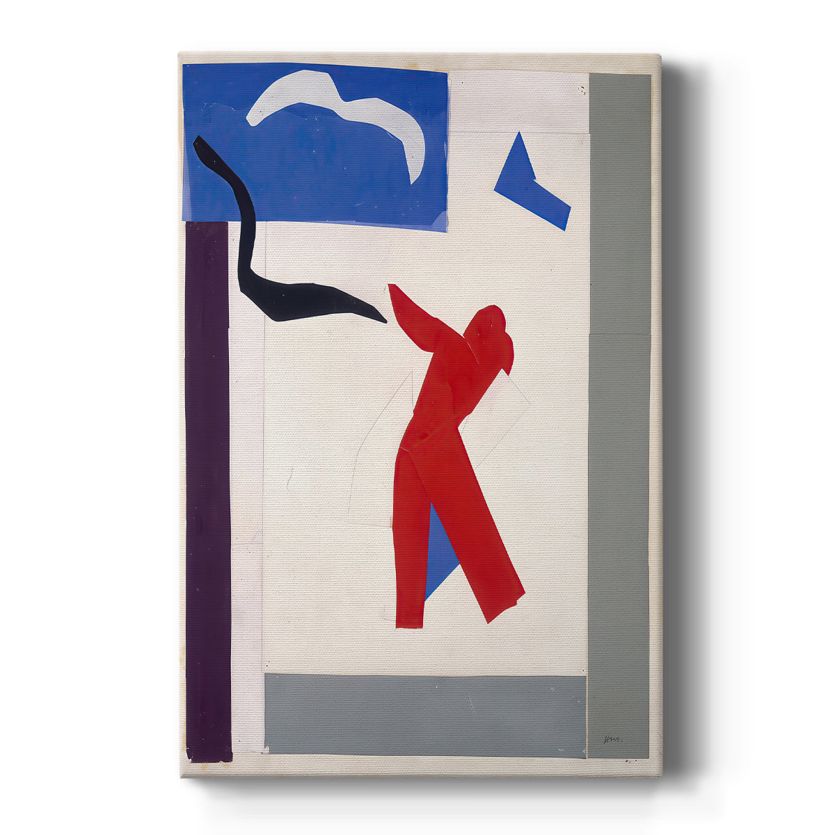 Canvas art print featuring an abstract figure of a dancer with bold shapes and expressive movement on a clean white background.