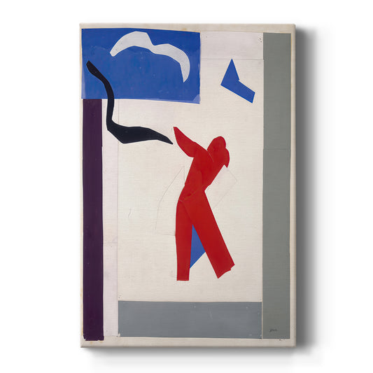 Canvas art print featuring an abstract figure of a dancer with bold shapes and expressive movement on a clean white background.