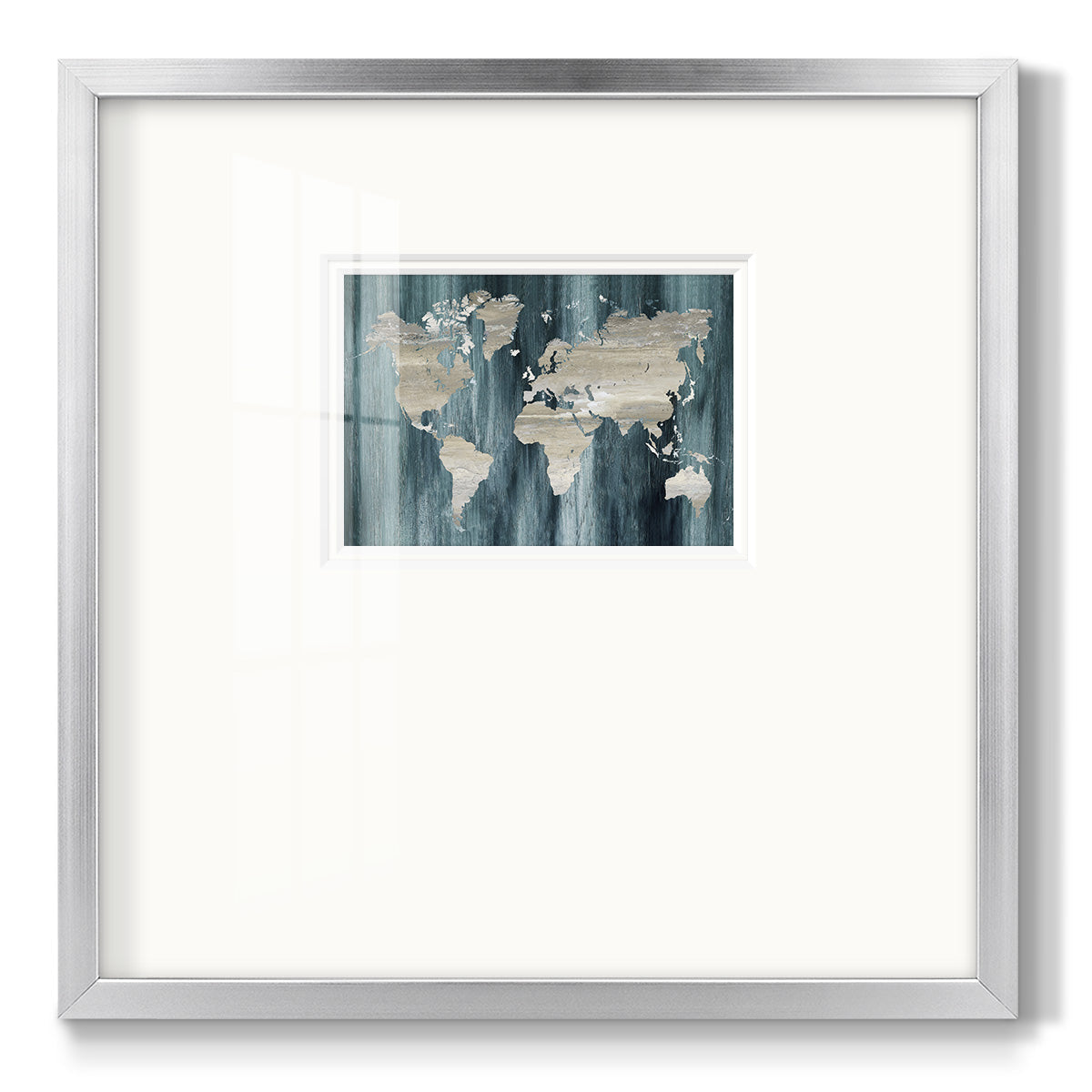 Navy World Map - Double Matboard Framed Print