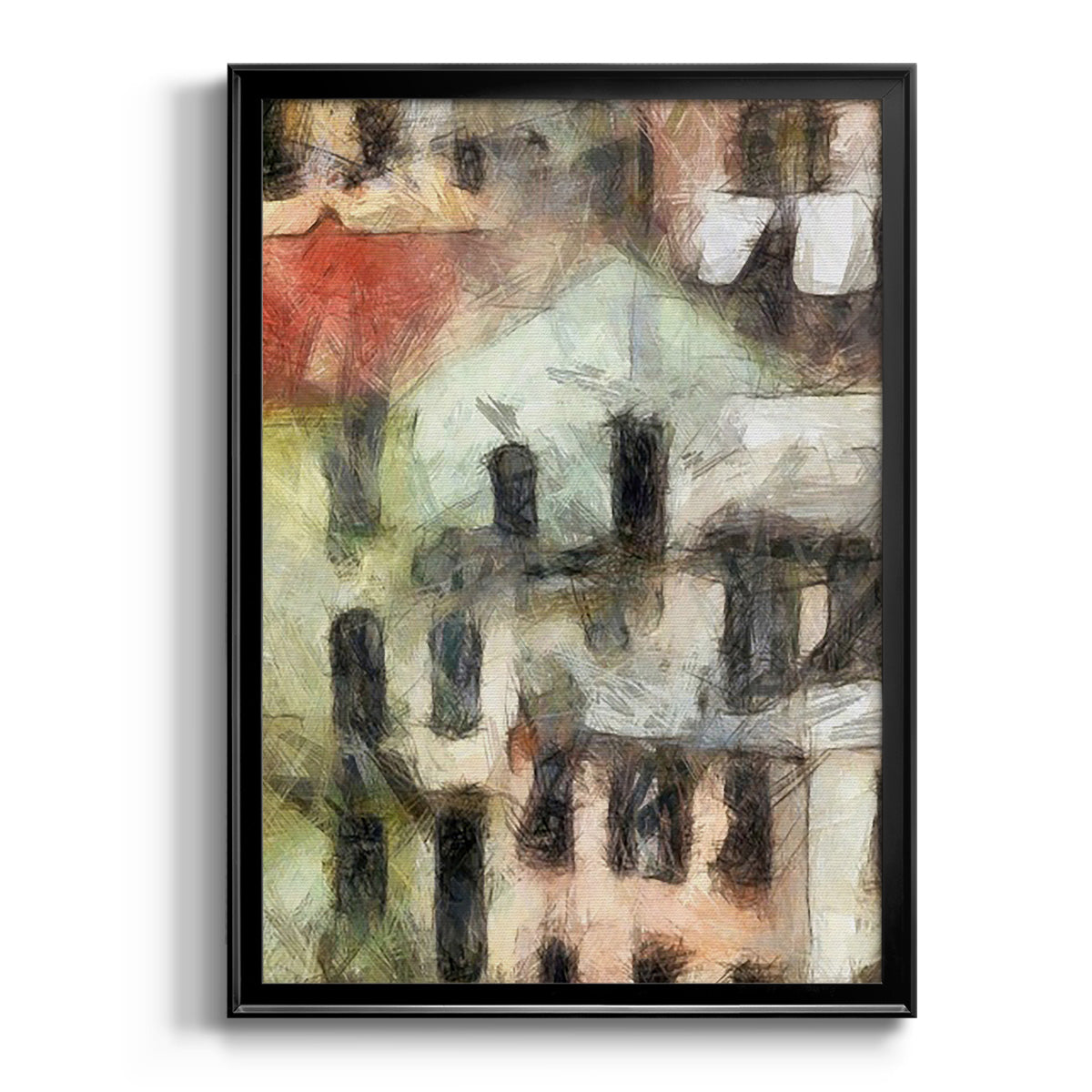 Stacked Houses II - Modern Framed Canvas Print