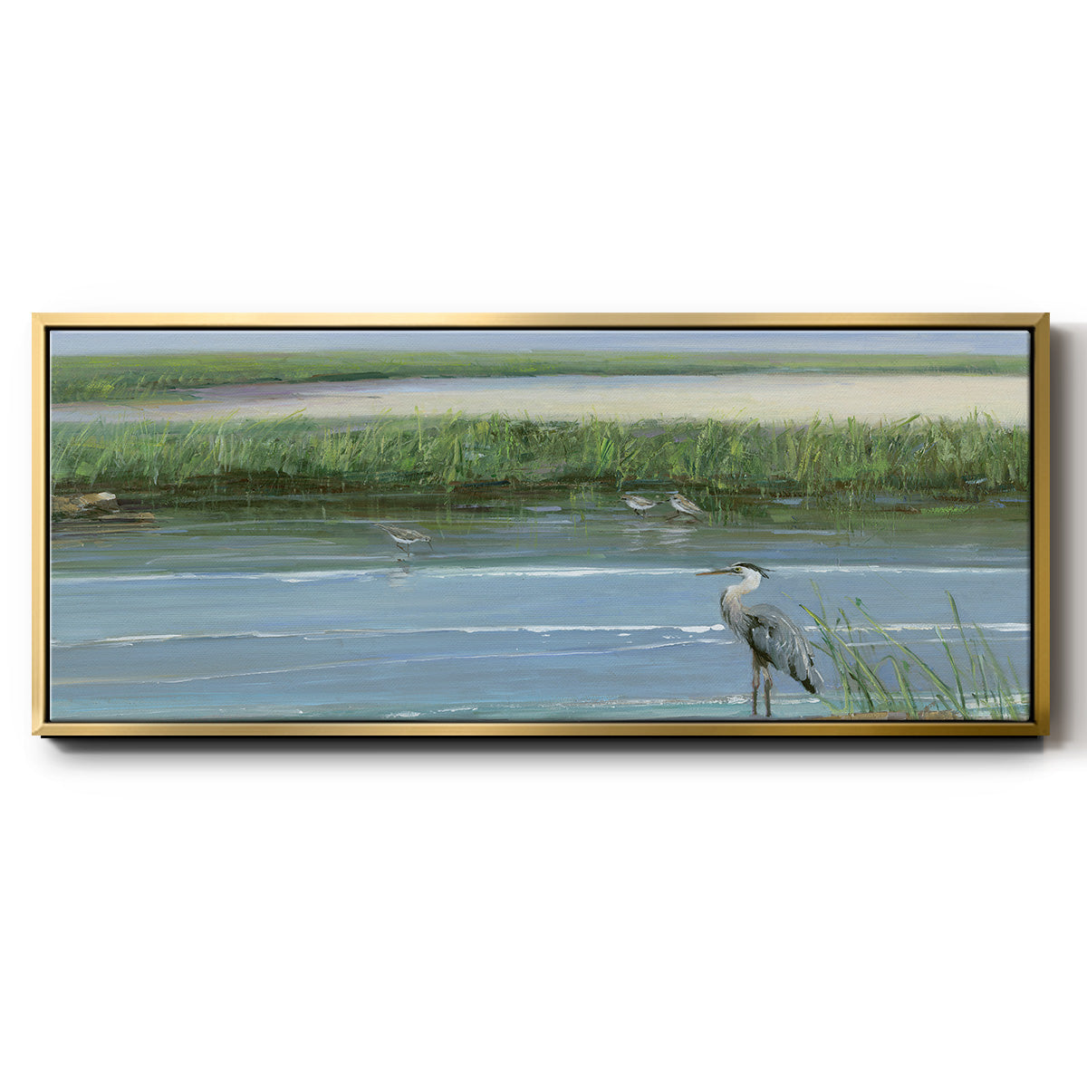 Wading at Dusk - Floater Framed Canvas Print