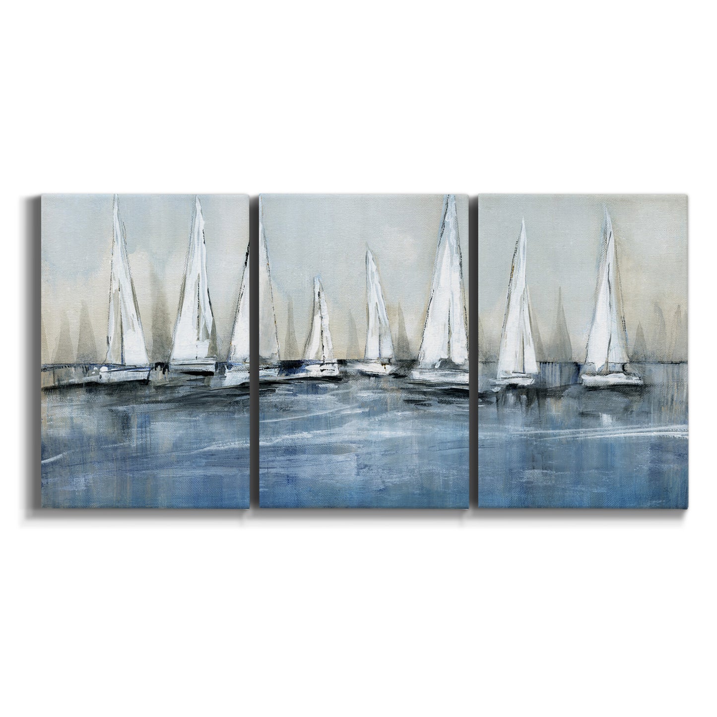 Three-panel canvas wall art featuring still life with pears and grapes on white background.