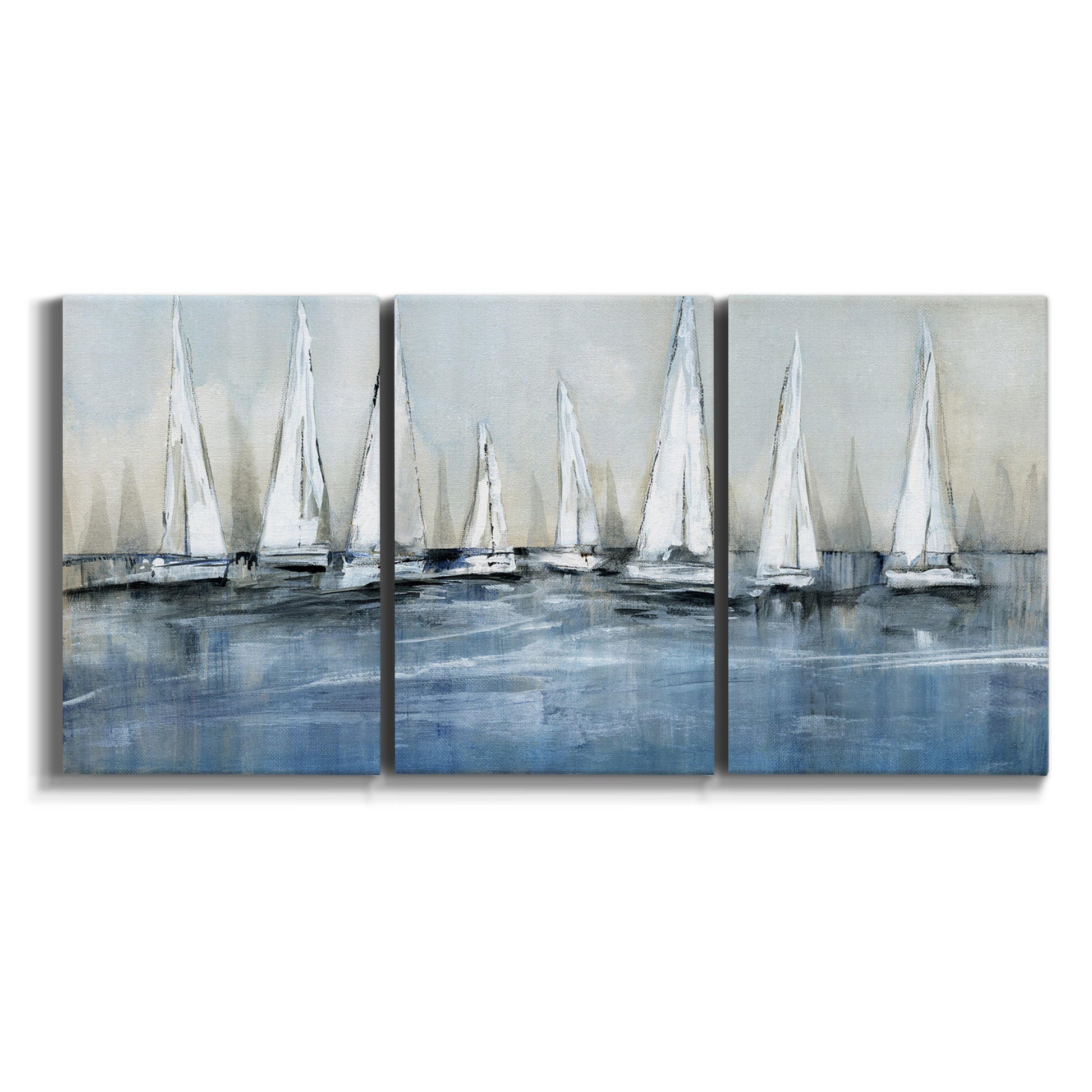 Three-panel canvas wall art featuring still life with pears and grapes on white background.
