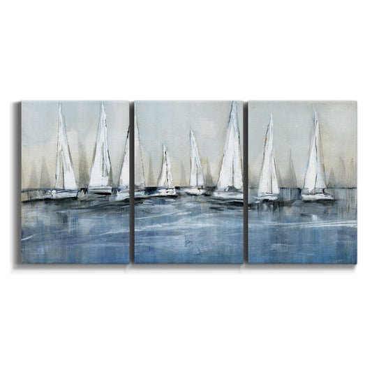 Three-panel canvas wall art featuring still life with pears and grapes on white background.