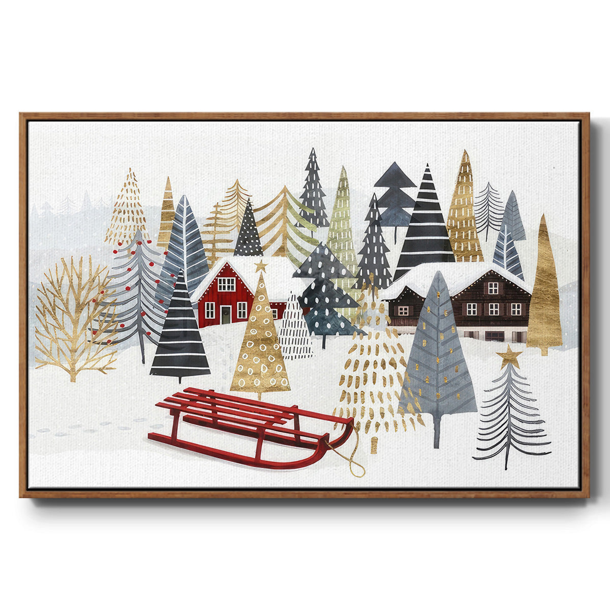 Christmas Chalet Collection A - Framed Gallery Wrapped Canvas in Floating Frame