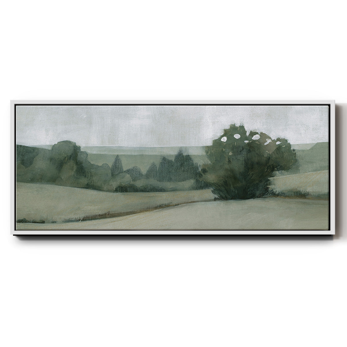 Soft Green Landscape II - Floater Framed Canvas Print