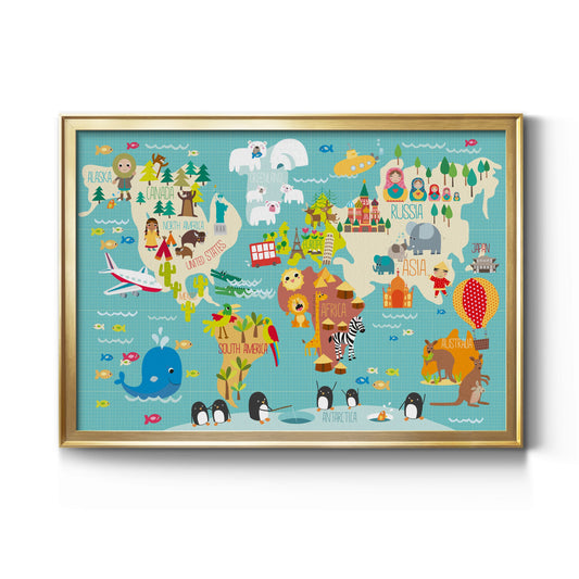 Children's World Map Premium Classic Framed Canvas - Ready to Hang