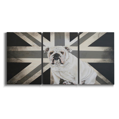 Three-panel canvas wall art featuring black and white animal collage on white background.