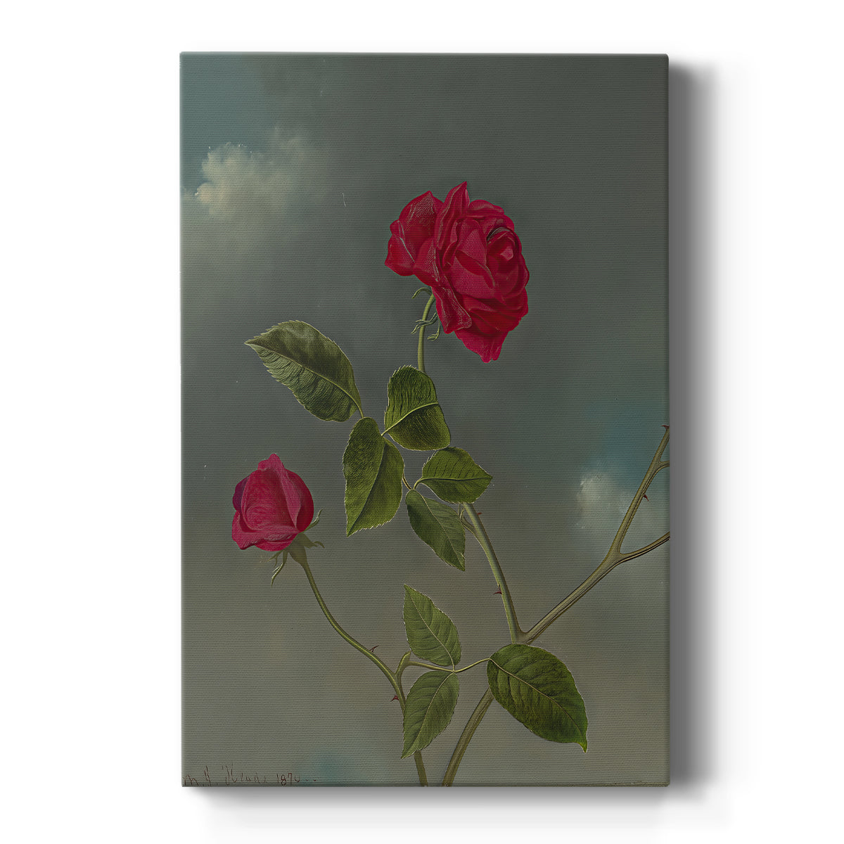 Canvas art print featuring a still life of roses arranged with soft light and muted background on a clean white background.