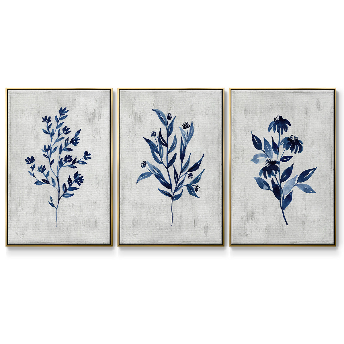 Wild Indigo I - Framed Premium Gallery Wrapped Canvas L Frame 3 Piece Set - Ready to Hang