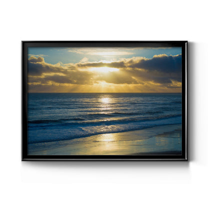 Beach Sunset Surfers - Modern Framed Canvas Print