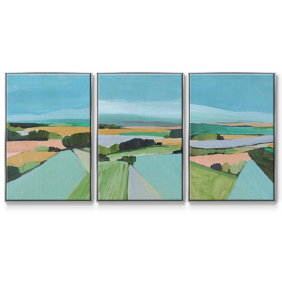 Bright Colored Countryside I - Framed Premium Gallery Wrapped Canvas L Frame 3 Piece Set - Ready to Hang