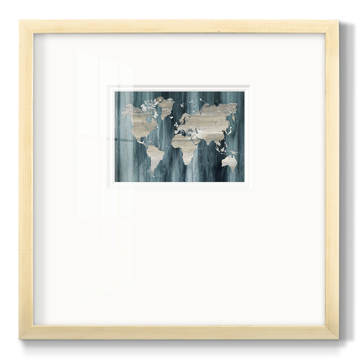 Navy World Map Premium Framed Print Double Matboard