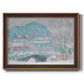 Impressionist coastal village landscape in Norway by Claude Monet printed on canvas in an ornate bronzed mahogany wood frame.