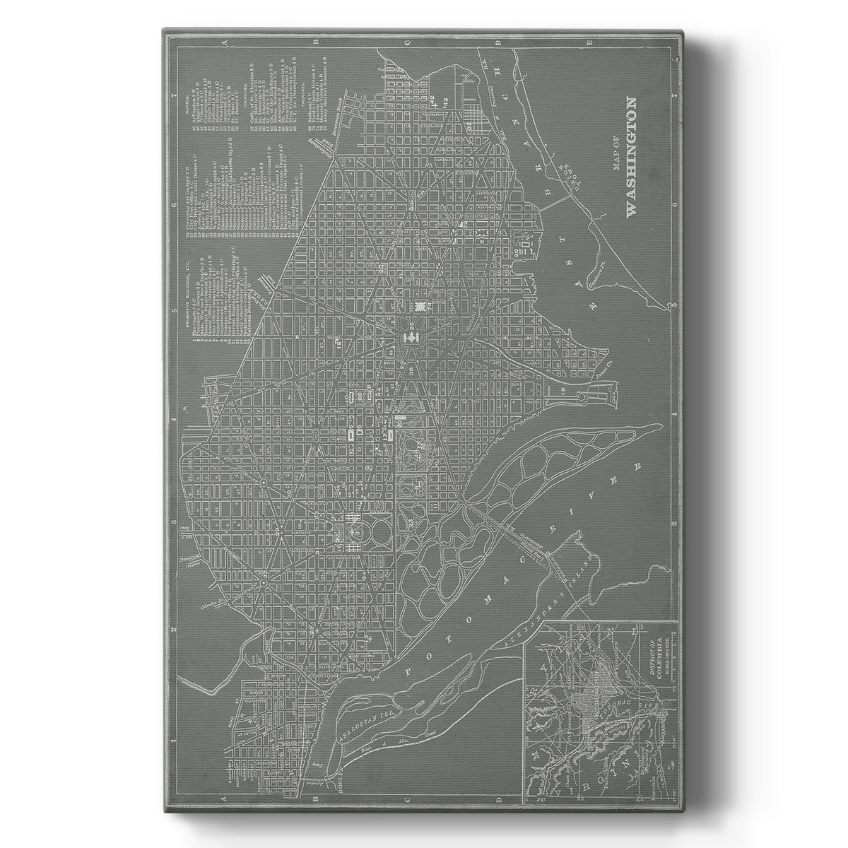 City Map of Washington  D.C. Premium Gallery Wrapped Canvas - Ready to Hang