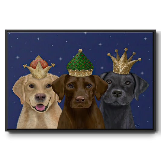 Christmas Labradors, Three Kings - Framed Gallery Wrapped Canvas in Floating Frame