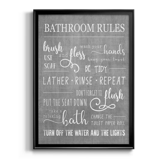 Neutral Bathroom Rules - Modern Framed Canvas Print