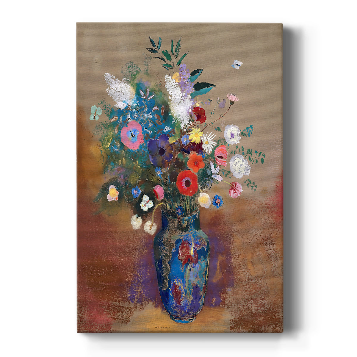 Canvas art print featuring a symbolic still life of a colorful bouquet with soft blending tones on a clean white background.