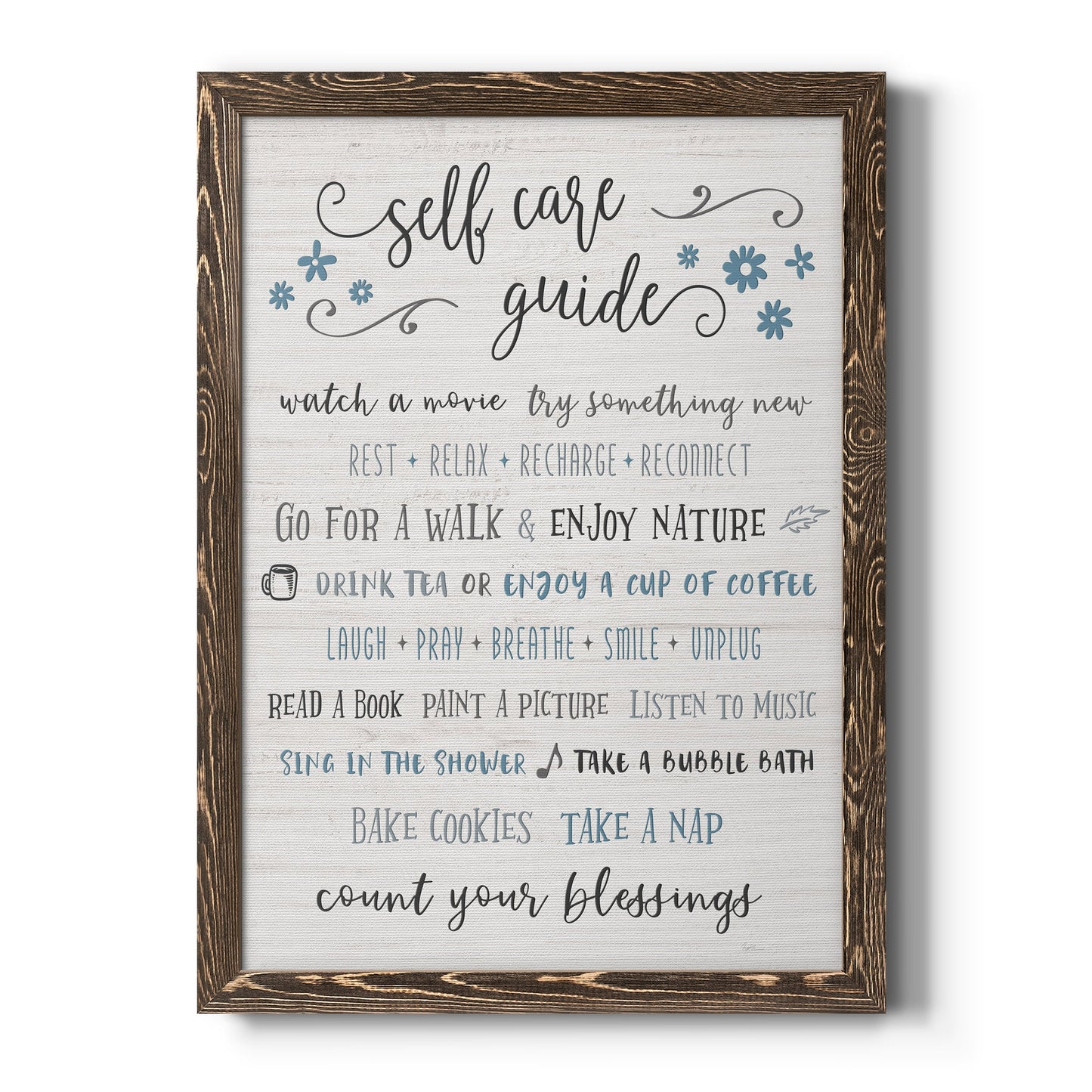 Guide to Self Care - Premium Canvas Framed in Barnwood - Ready to Hang