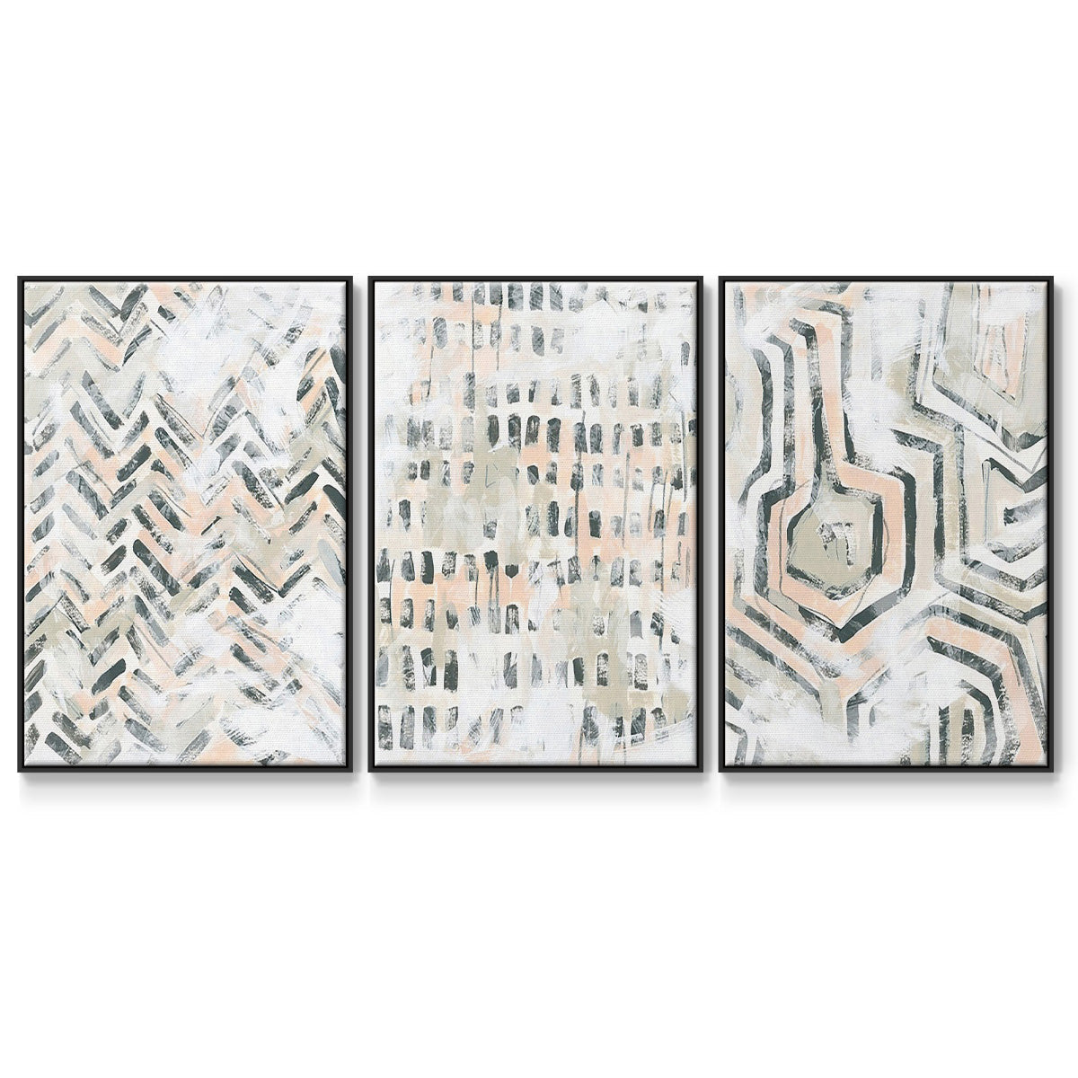 Sand Glyphs I - Framed Premium Gallery Wrapped Canvas L Frame 3 Piece Set - Ready to Hang