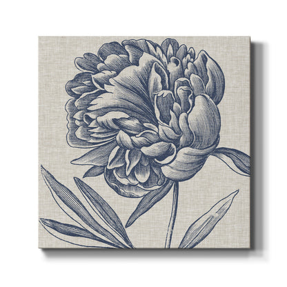 Indigo Floral on Linen II - Canvas Art Print