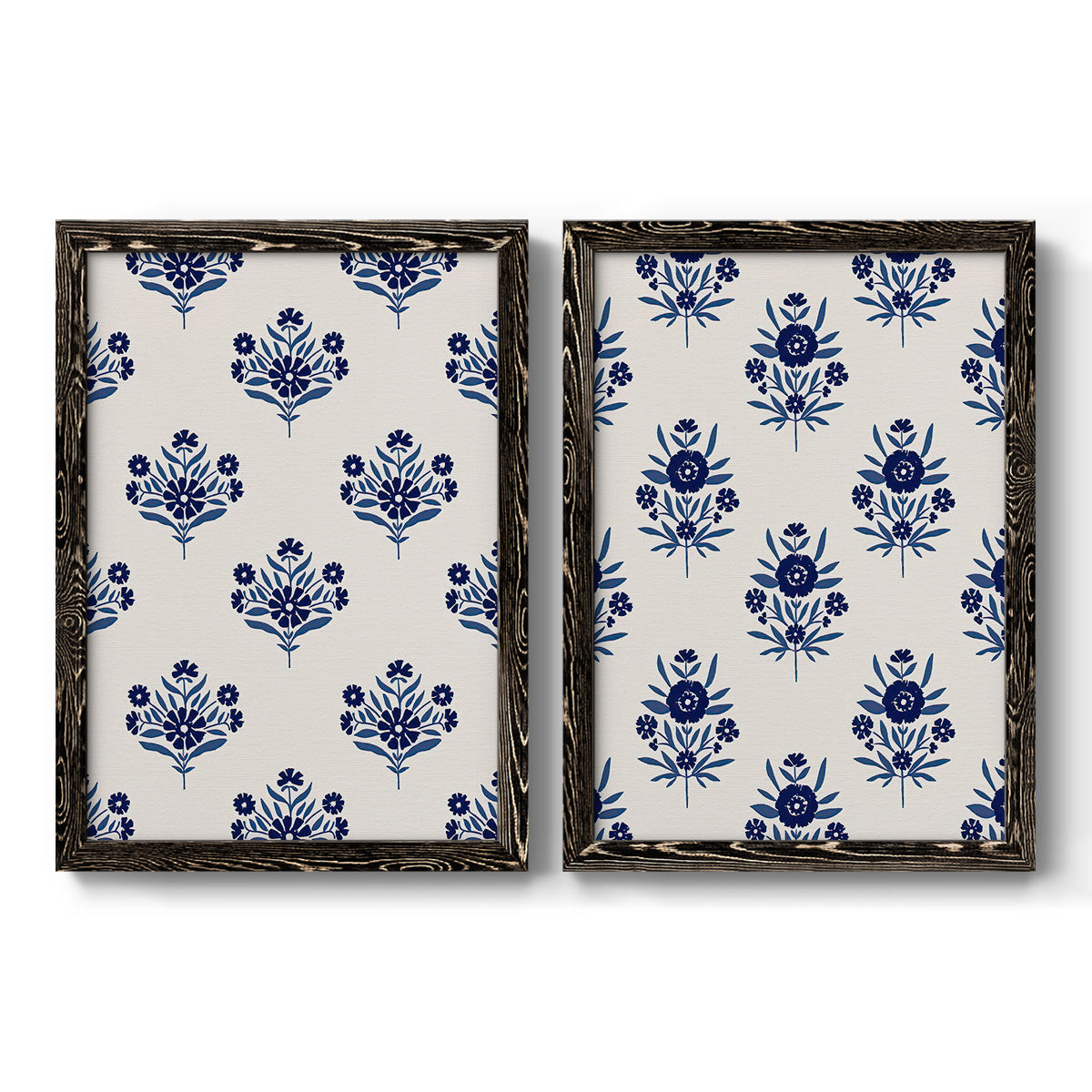 Indigo Bloom Pattern I - Premium Framed Canvas 2 Piece Set - Ready to Hang