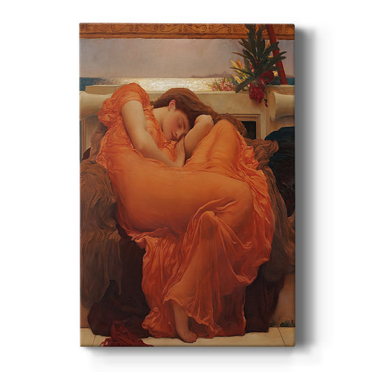 Canvas art print featuring a classical portrait of a sleeping woman in a flowing orange dress on a clean white background.