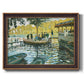 Impressionist riverside leisure scene by Claude Monet printed on canvas in an ornate bronzed mahogany wood frame.