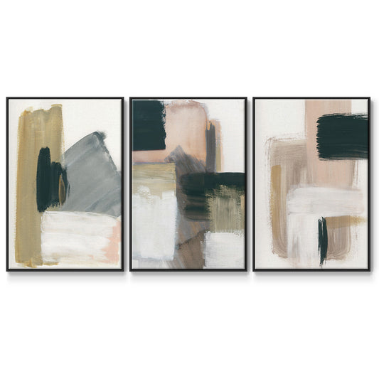 Marble Block Symmetry I - Framed Premium Gallery Wrapped Canvas L Frame 3 Piece Set - Ready to Hang