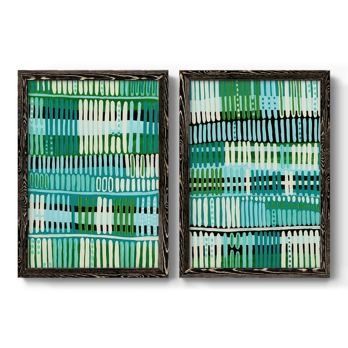 Teal Pattern I - Premium Framed Canvas 2 Piece Set - Ready to Hang