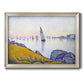 Impressionist coastal harbor at dusk by Paul Signac printed on canvas in an ornate champagne frame.