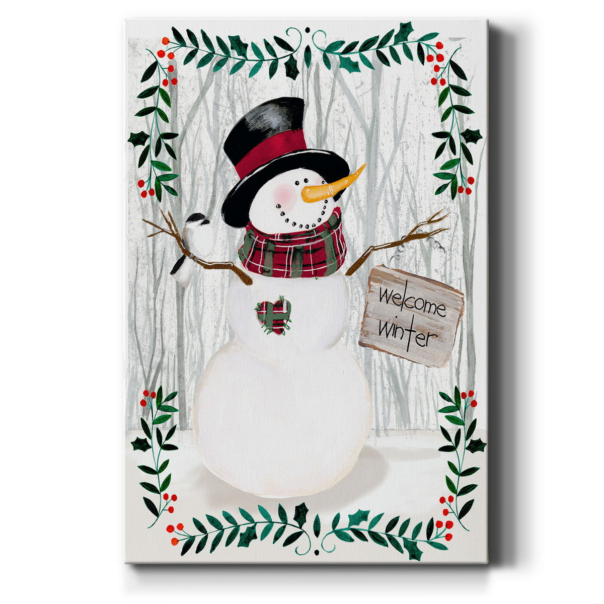 Folk Snowman Forest I Premium Gallery Wrapped Canvas - Ready to Hang