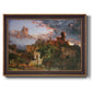 Romantic allegorical landscape painting by Jasper Francis Cropsey printed on canvas in an ornate bronzed mahogany wood frame.