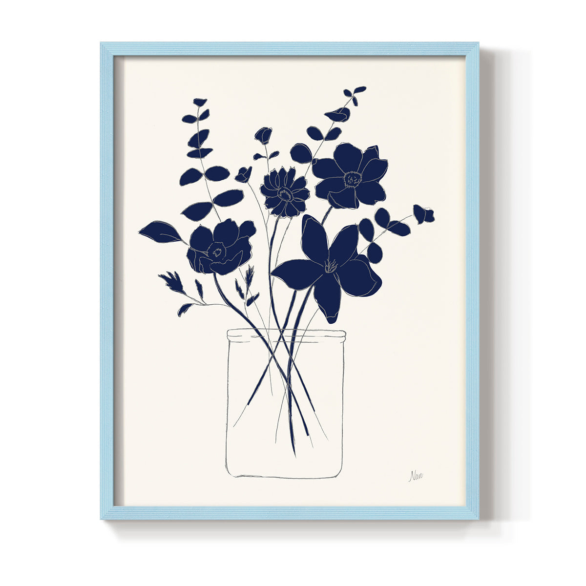 Indigo Sketch Bouquet I - Restickable Framed Art Print