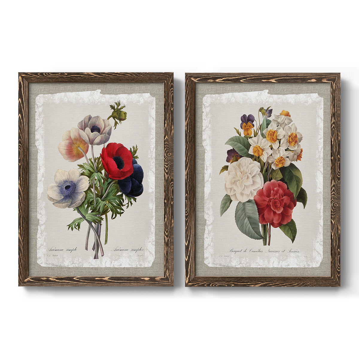 Botanical Bouquet Anemone - Premium Framed Canvas 2 Piece Set - Ready to Hang