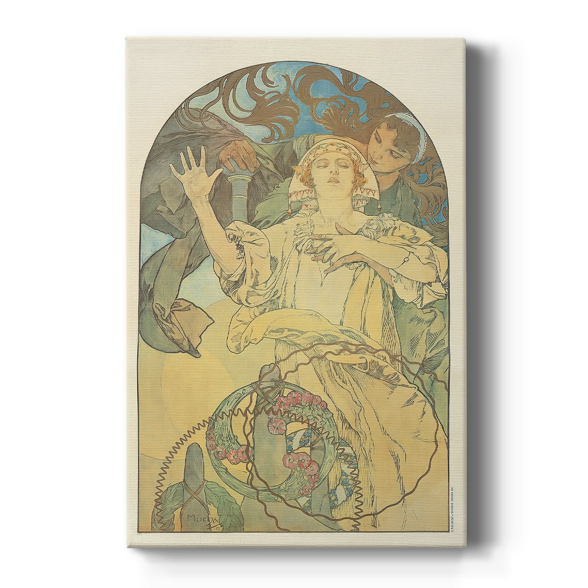 Canvas art print featuring an Art Nouveau poster of a woman with ornate details and phonofilm advertisement text on a clean white background.