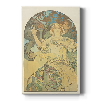 Canvas art print featuring an Art Nouveau poster of a woman with ornate details and phonofilm advertisement text on a clean white background.