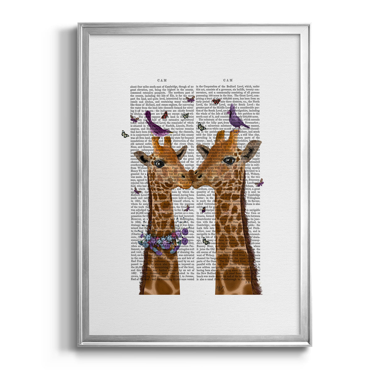 Kissing Giraffes with Birds - Modern Framed Canvas Print