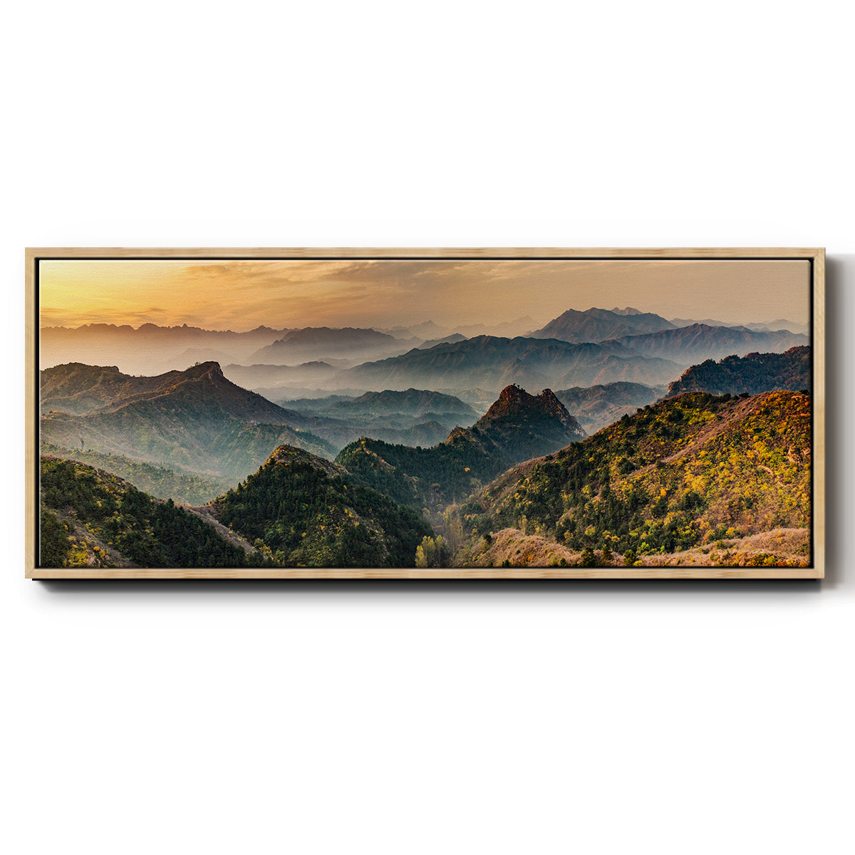 Jinshanling Mountains at Sunrise in Autumn Colors - Floater Framed Canvas Print