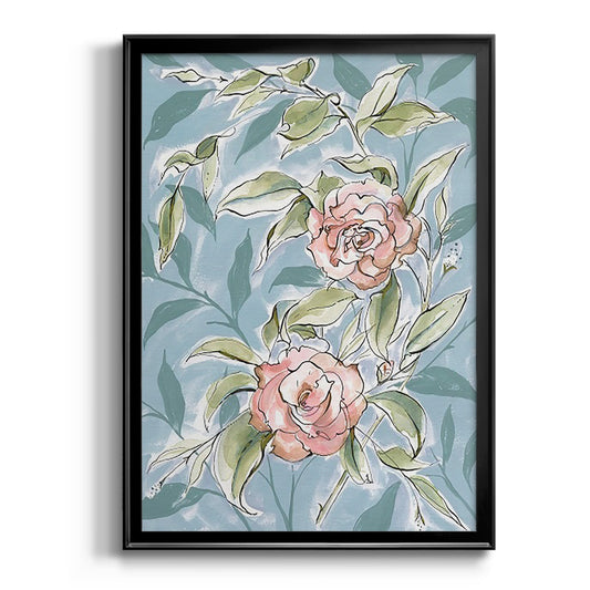 Faded Camellias II - Modern Framed Canvas Print