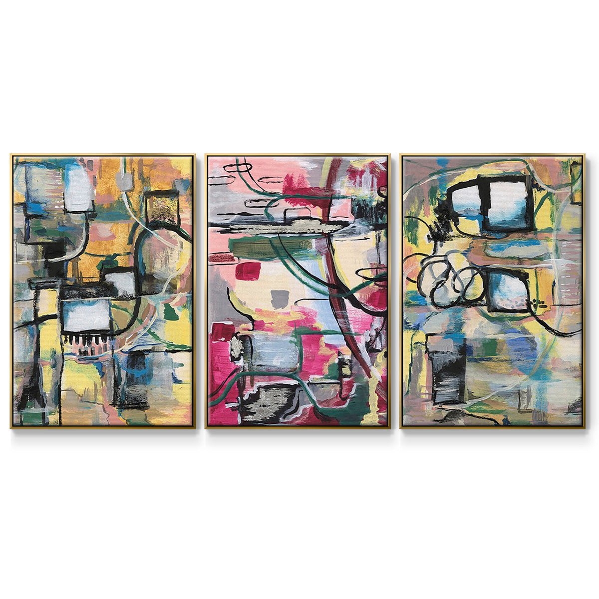 Memory Screen I - Framed Premium Gallery Wrapped Canvas L Frame 3 Piece Set - Ready to Hang