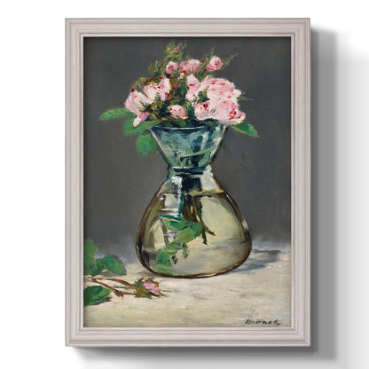 Moss Roses in a Vase - Ornate Framed Canvas Print